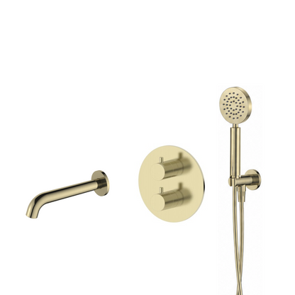 15137BB — 15137BB - Regn badset inbouw ronde plaat, uitloop, ronde hdouche, goud