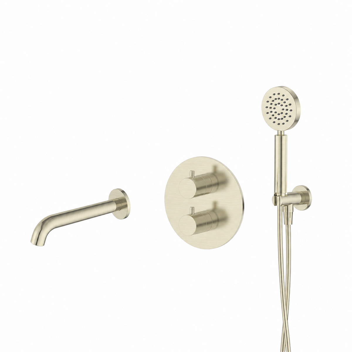 15137CH — Regn badset inbouw ronde plaat, uitloop, ronde handdouche, geborsteld champagne