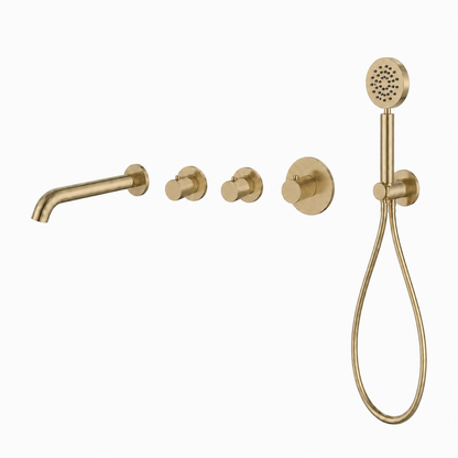 15140BB — 15140BB - Regn badset inbouw stopkranen, met ronde handdouche, goud