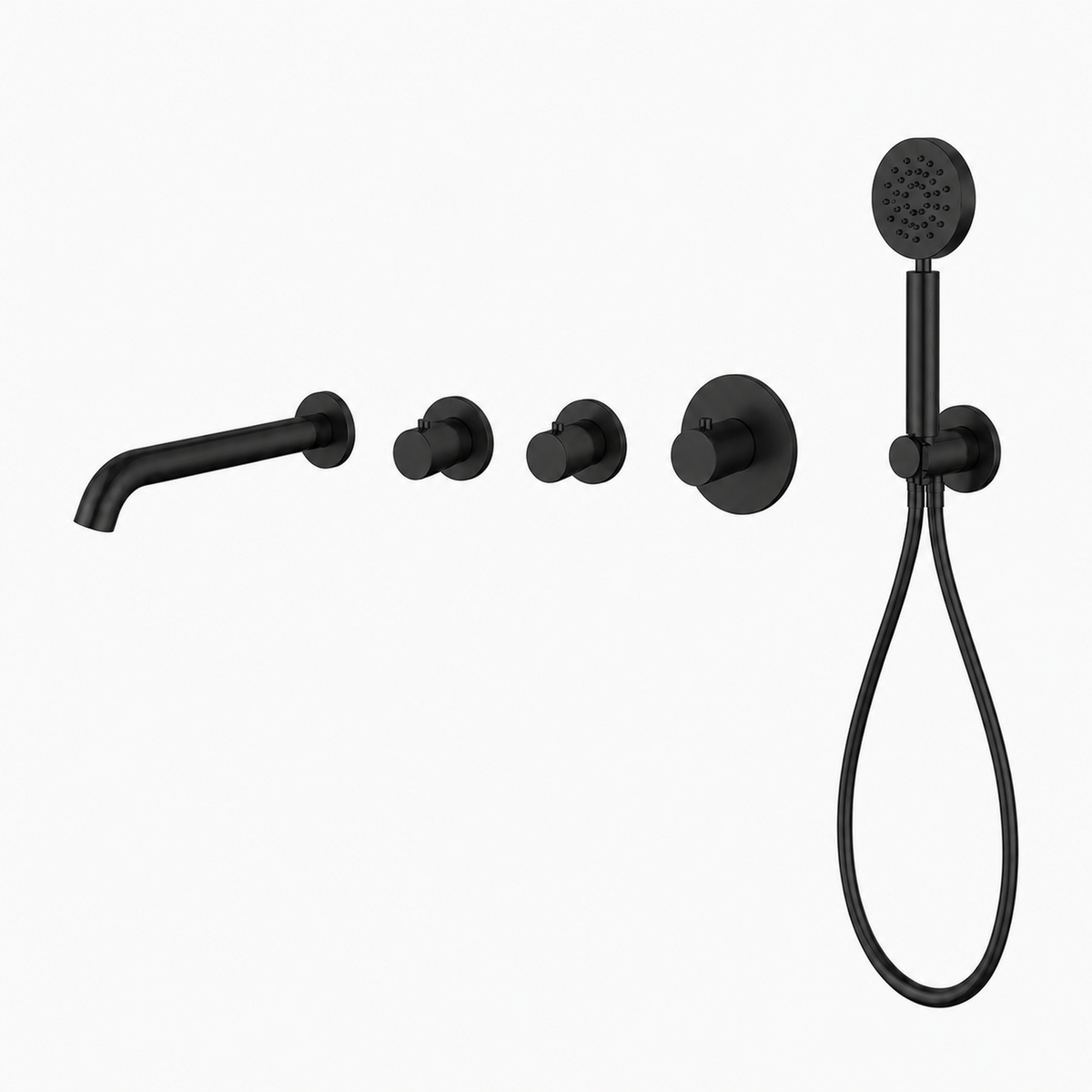 15140MB — 15140MB - Regn badset inbouw stopkranen, met ronde handdouche, mat zwa