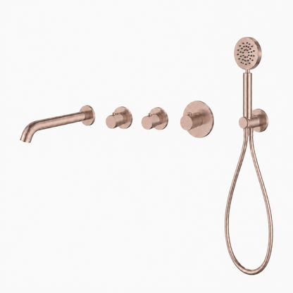 15140RG — 15140RG - Regn badset inbouw stopkranen, met ronde handdouche, koper