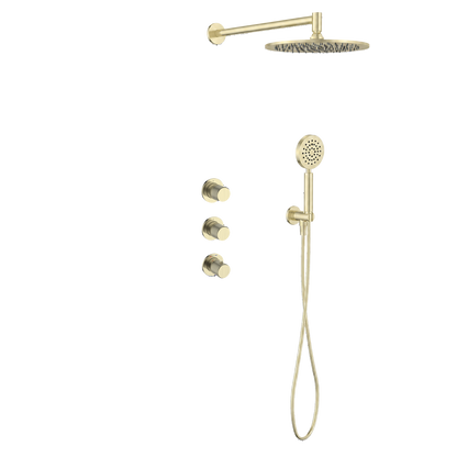 15142CH.R — Regn inbouw regendoucheset stopkranen met ronde handdouche met ribbelgreep, geborsteld champagne