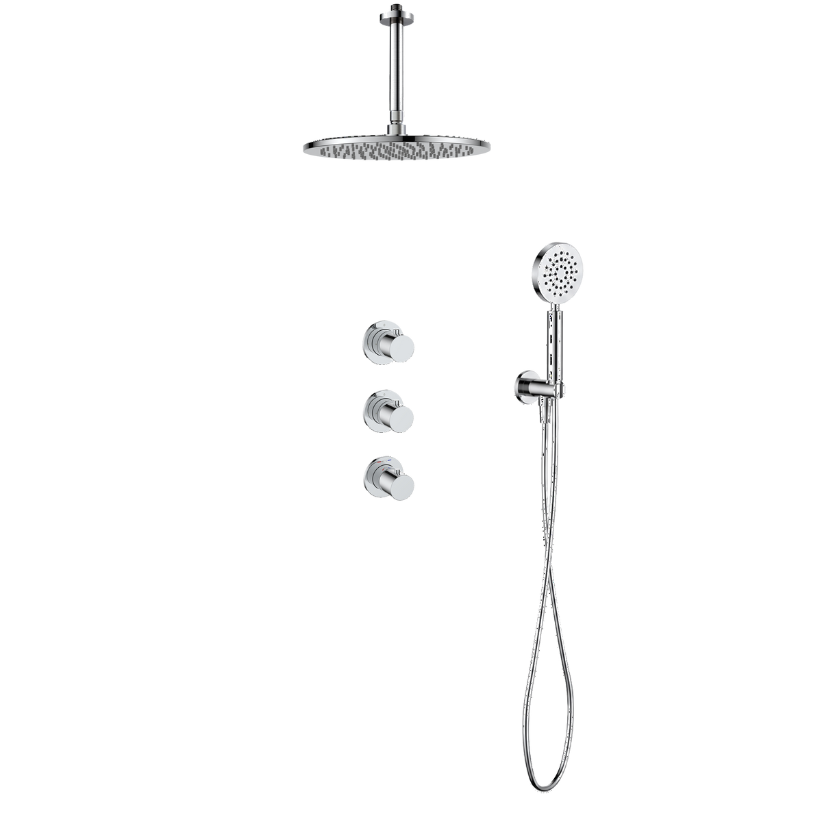 15143CR — Regn inbouw regendoucheset stopkranen plafond met ronde handdouche, chroom
