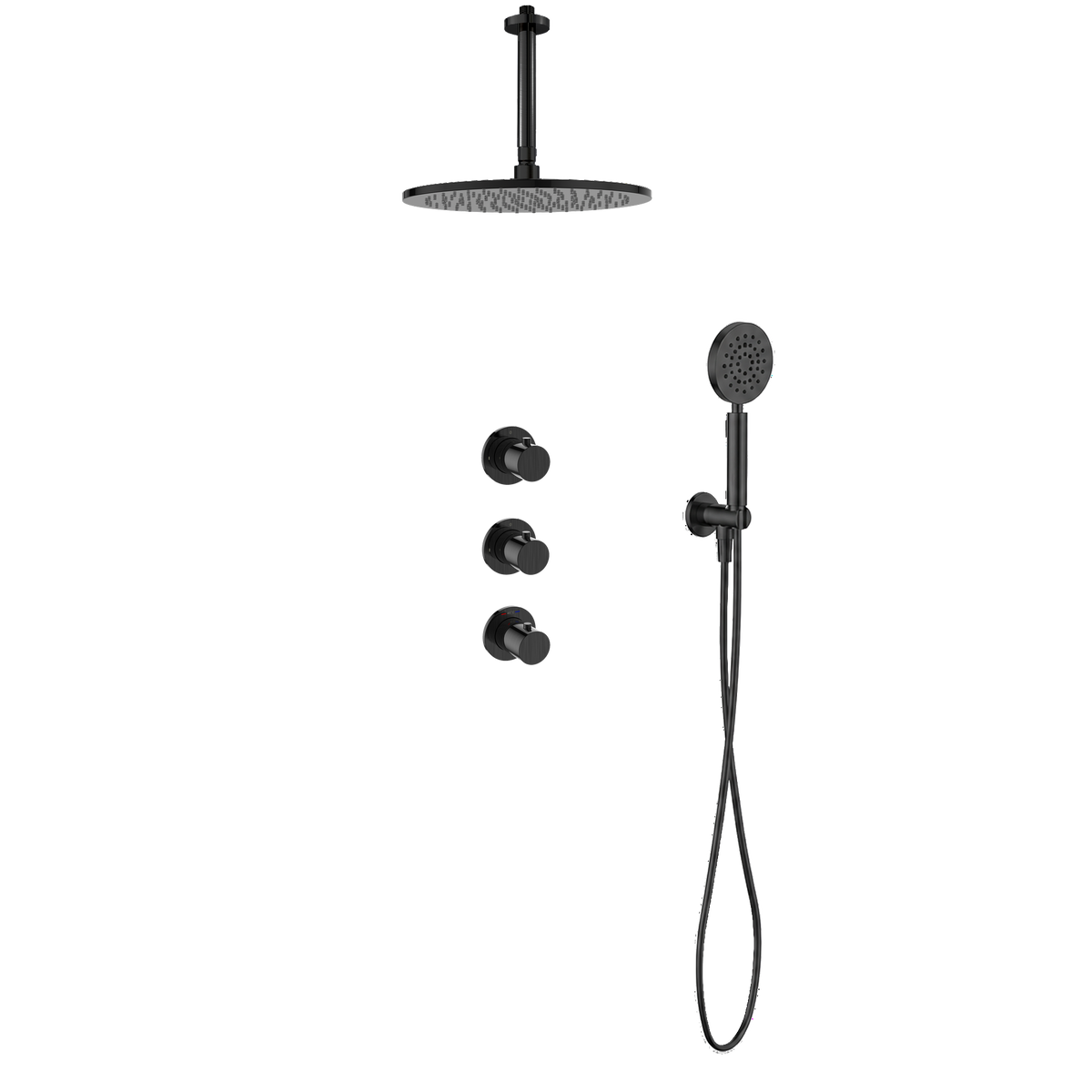 15143GM — Regn inbouw regendoucheset stopkranen plafond met ronde handdouche, gun metal black
