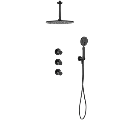 15143GM — Regn inbouw regendoucheset stopkranen plafond met ronde handdouche, gun metal black