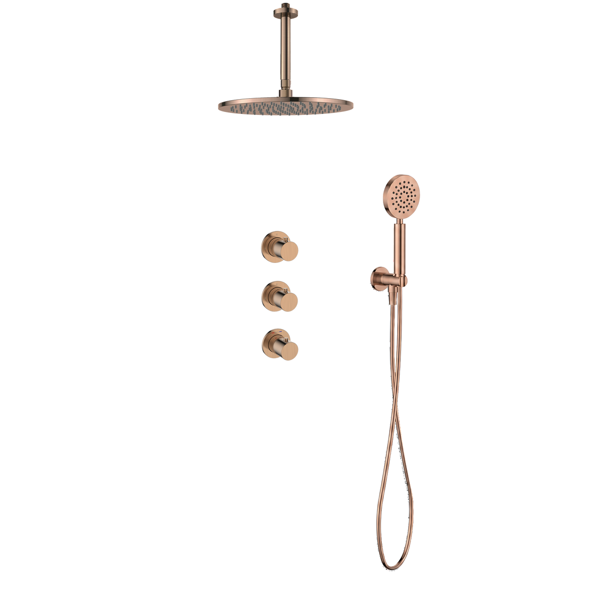 15143RG — Regn inbouw regendoucheset stopkranen plafond met ronde handdouche, geborsteld koper