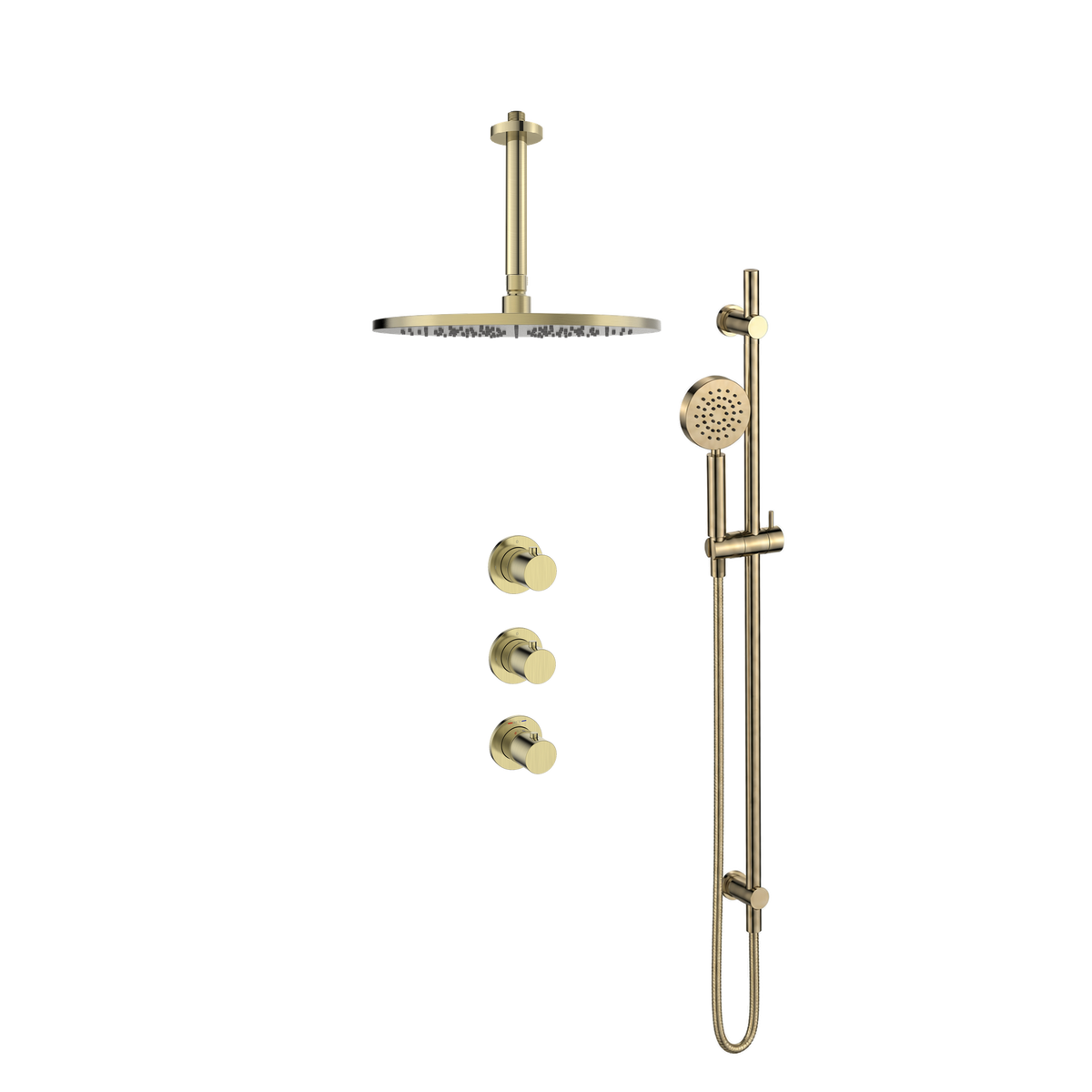 15145BB — Regn inbouw regendoucheset stopkranen plafond, glijstang met ronde handdouche, geborsteld goud