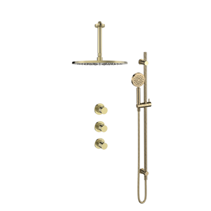 15145BB — Regn inbouw regendoucheset stopkranen plafond, glijstang met ronde handdouche, geborsteld goud