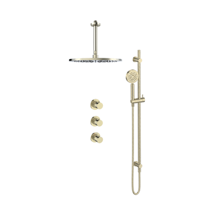 15145CH — Regn inbouw regendoucheset stopkranen plafond, glijstang met ronde handdouche, geborsteld champagne