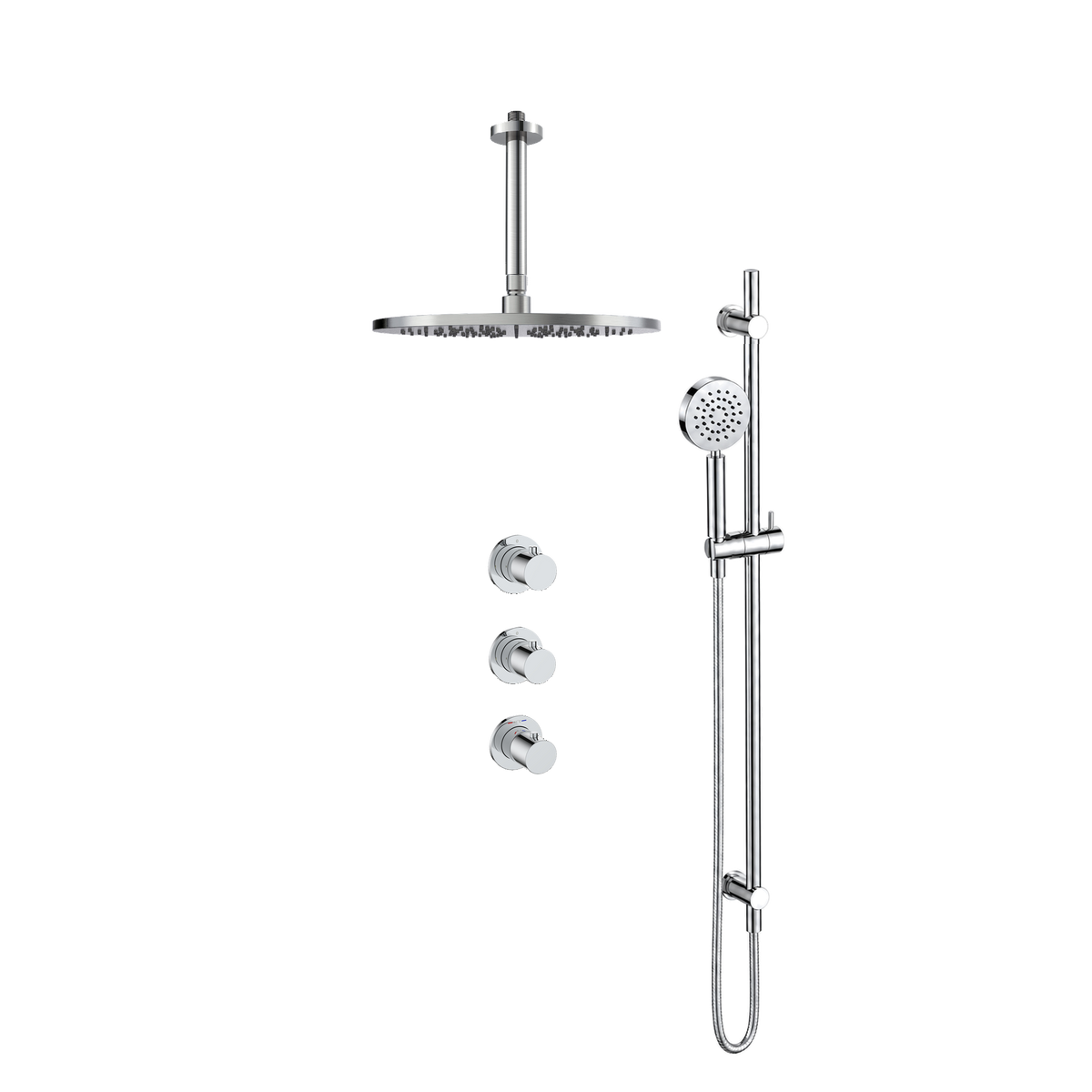 15145CR — Regn inbouw regendoucheset stopkranen plafond, glijstang met ronde handdouche, chroom