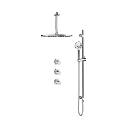 15145CR — Regn inbouw regendoucheset stopkranen plafond, glijstang met ronde handdouche, chroom
