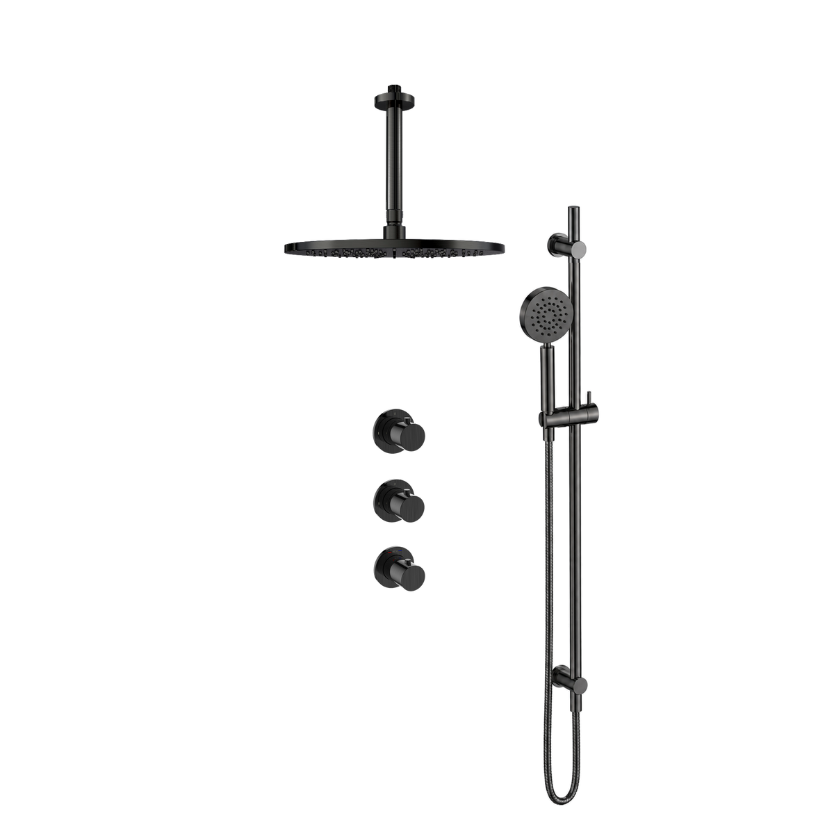 15145GM — Regn inbouw regendoucheset stopkranen plafond, glijstang met ronde handdouche, gun metal black