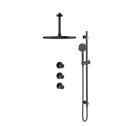 15145GM — Regn inbouw regendoucheset stopkranen plafond, glijstang met ronde handdouche, gun metal black