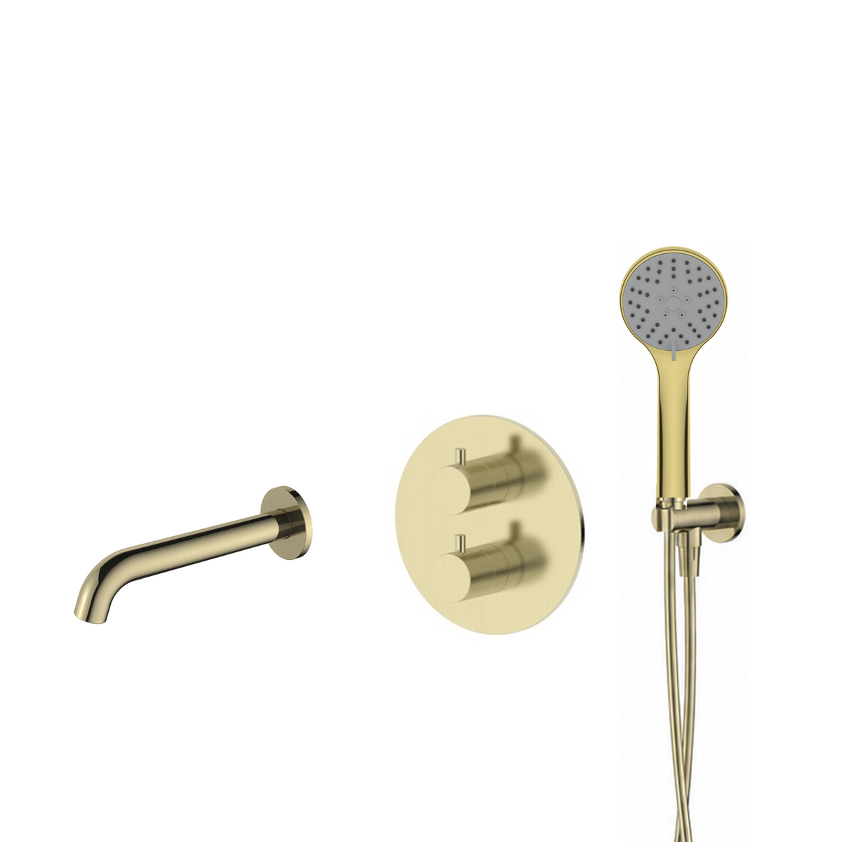 15237BB — 15237BB - Regn badset inbouw ronde plaat, uitloop, 3st-hdouche, goud