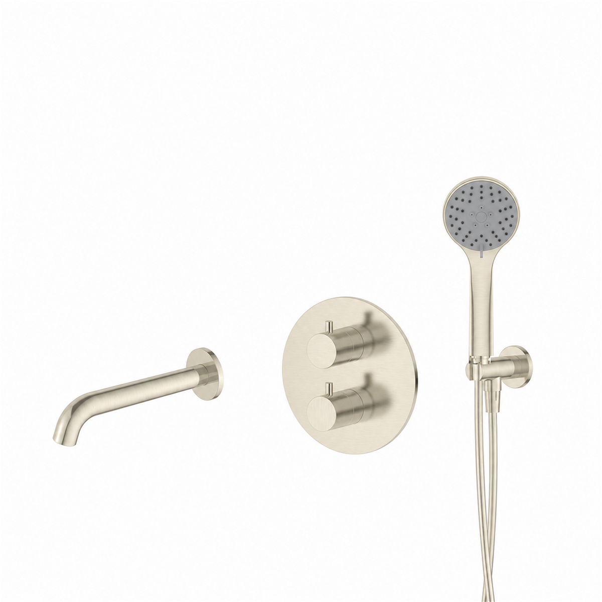 15237CH — Regn badset inbouw rond, uitloop, 3-standen handdouche, geborsteld champagne