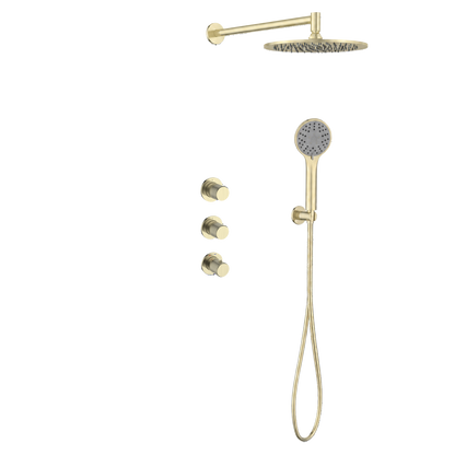 15242CH.R — Regn inbouw regendoucheset stopkranen met 3-standen handdouche met ribbelgreep, geborsteld champagne