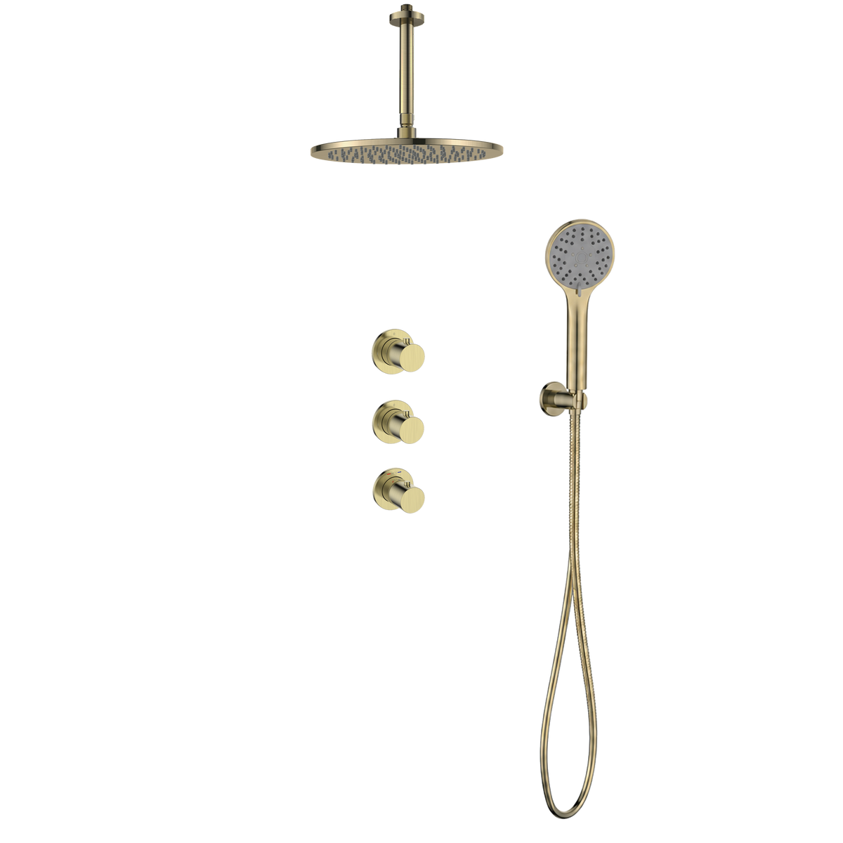 15243BB — Regn inbouw regendoucheset stopkranen plafond met 3-standen handdouche, geborsteld goud