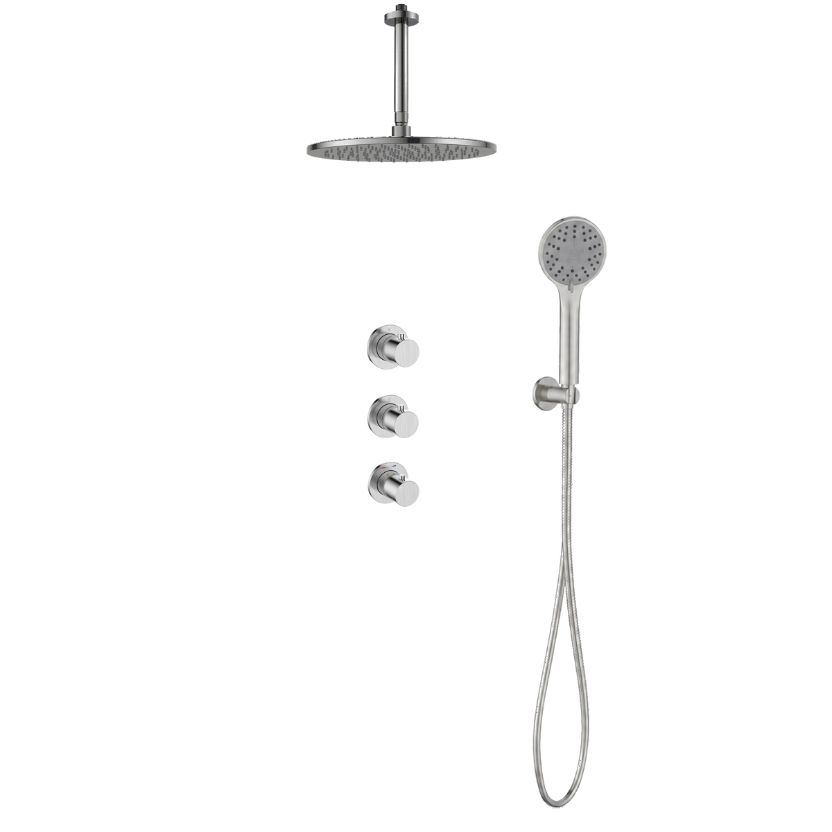 15243BN — Regn inbouw regendoucheset stopkranen plafond met 3-standen handdouche, geborsteld nikkel