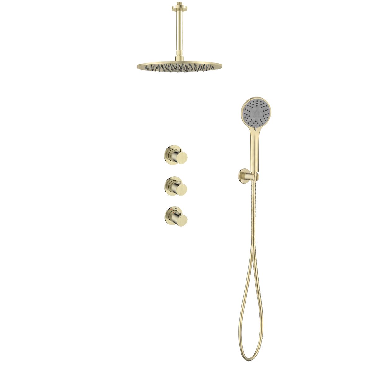 15243CH — Regn inbouw regendoucheset stopkranen plafond met 3-standen handdouche, geborsteld champagne