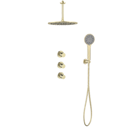 15243CH — Regn inbouw regendoucheset stopkranen plafond met 3-standen handdouche, geborsteld champagne