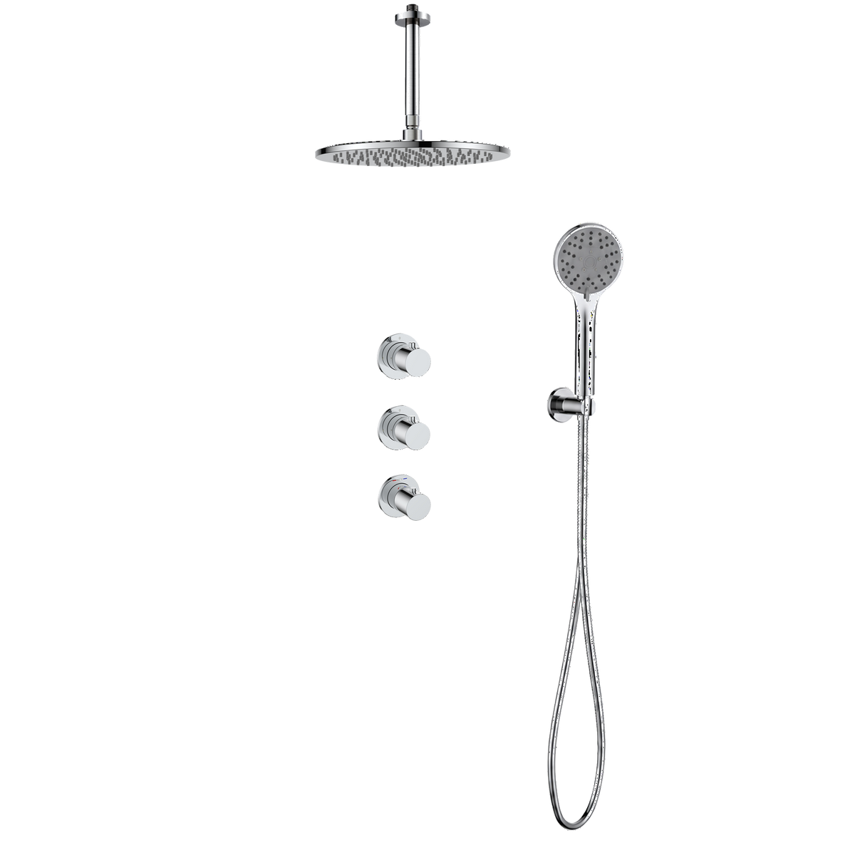 15243CR — Regn inbouw regendoucheset stopkranen plafond met 3-standen handdouche, chroom