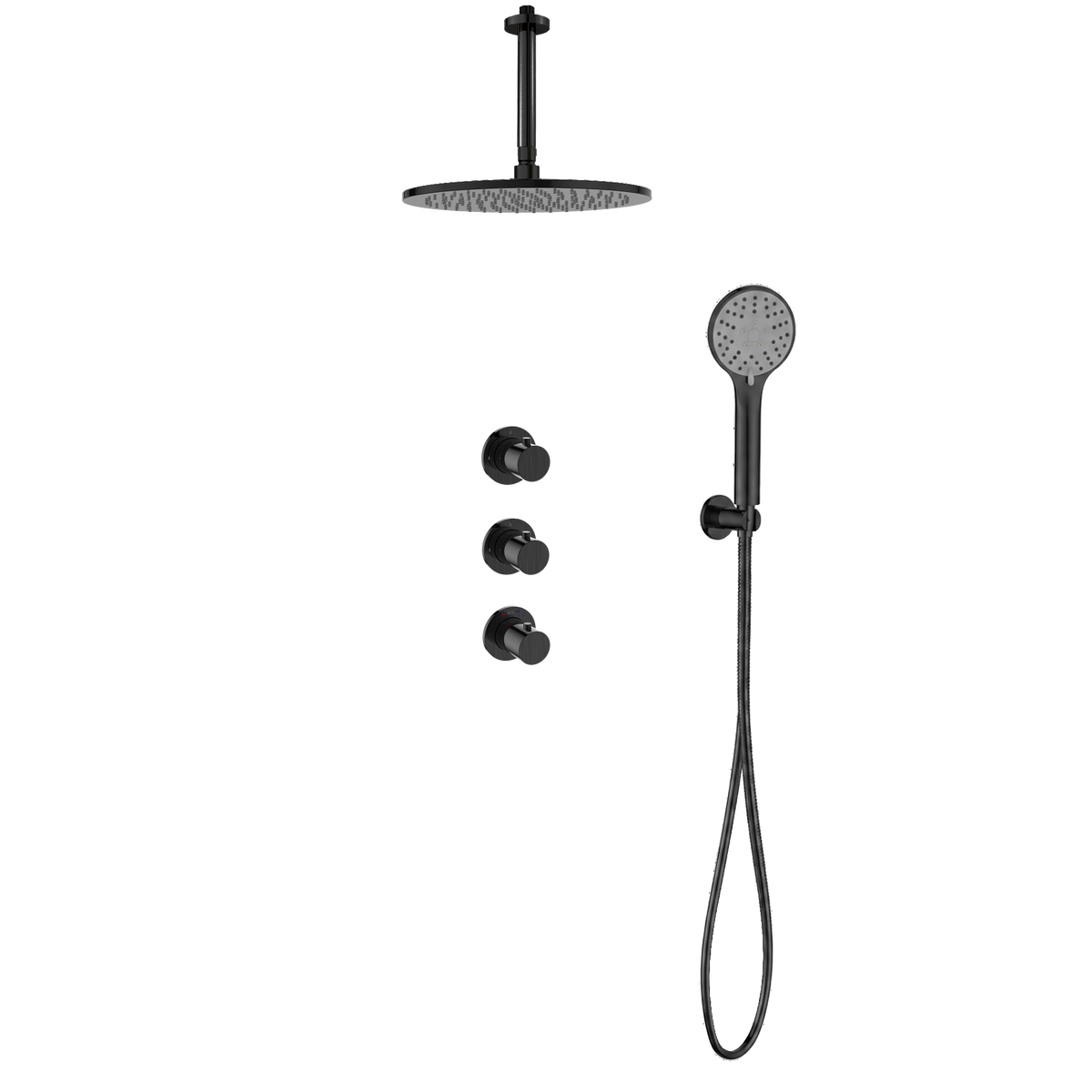 15243GM — Regn inbouw regendoucheset stopkranen plafond met 3-standen handdouche, gun metal black