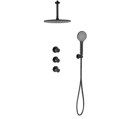 15243GM — Regn inbouw regendoucheset stopkranen plafond met 3-standen handdouche, gun metal black
