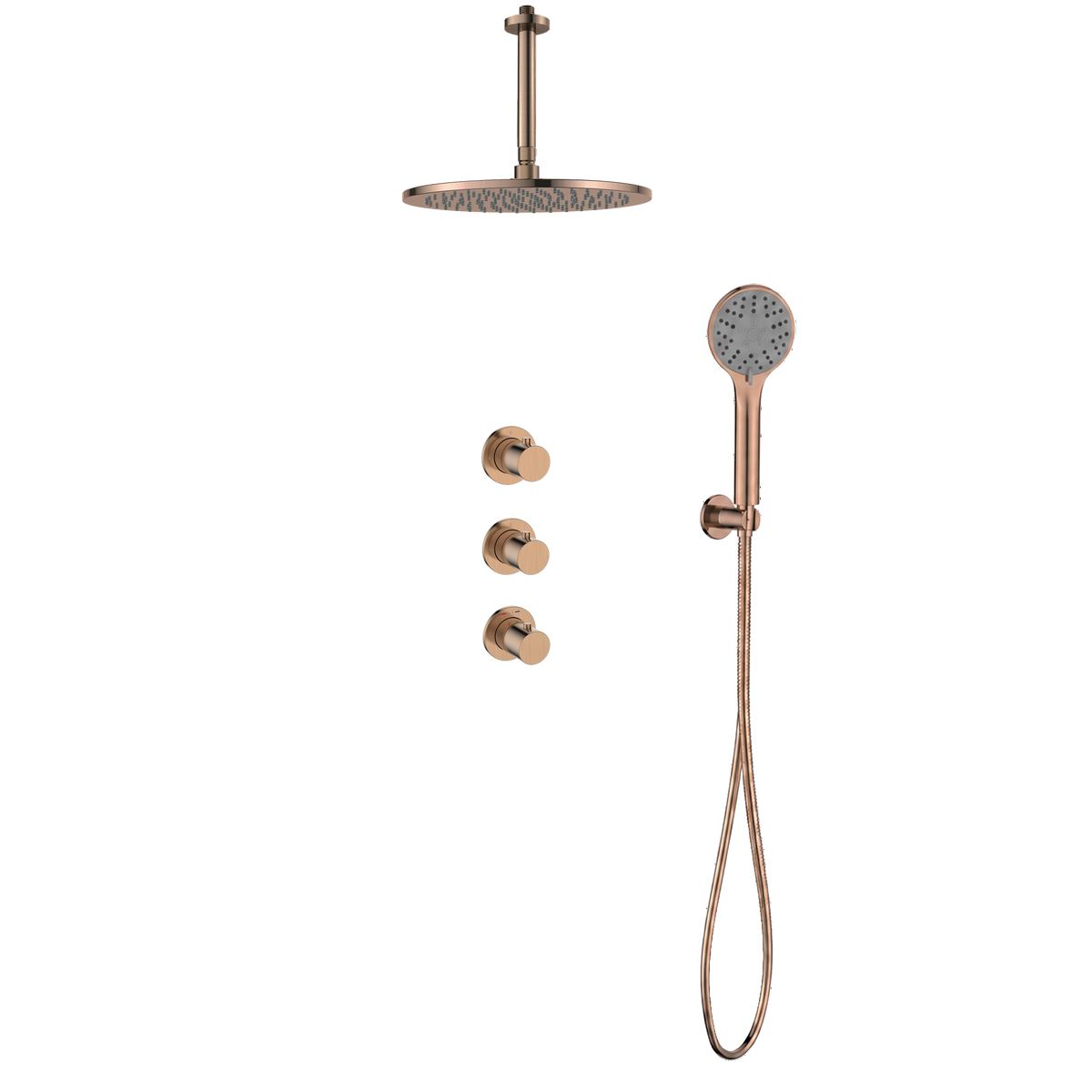 15243RG — Regn inbouw regendoucheset stopkranen plafond met 3-standen handdouche, geborsteld koper