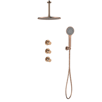 15243RG — Regn inbouw regendoucheset stopkranen plafond met 3-standen handdouche, geborsteld koper
