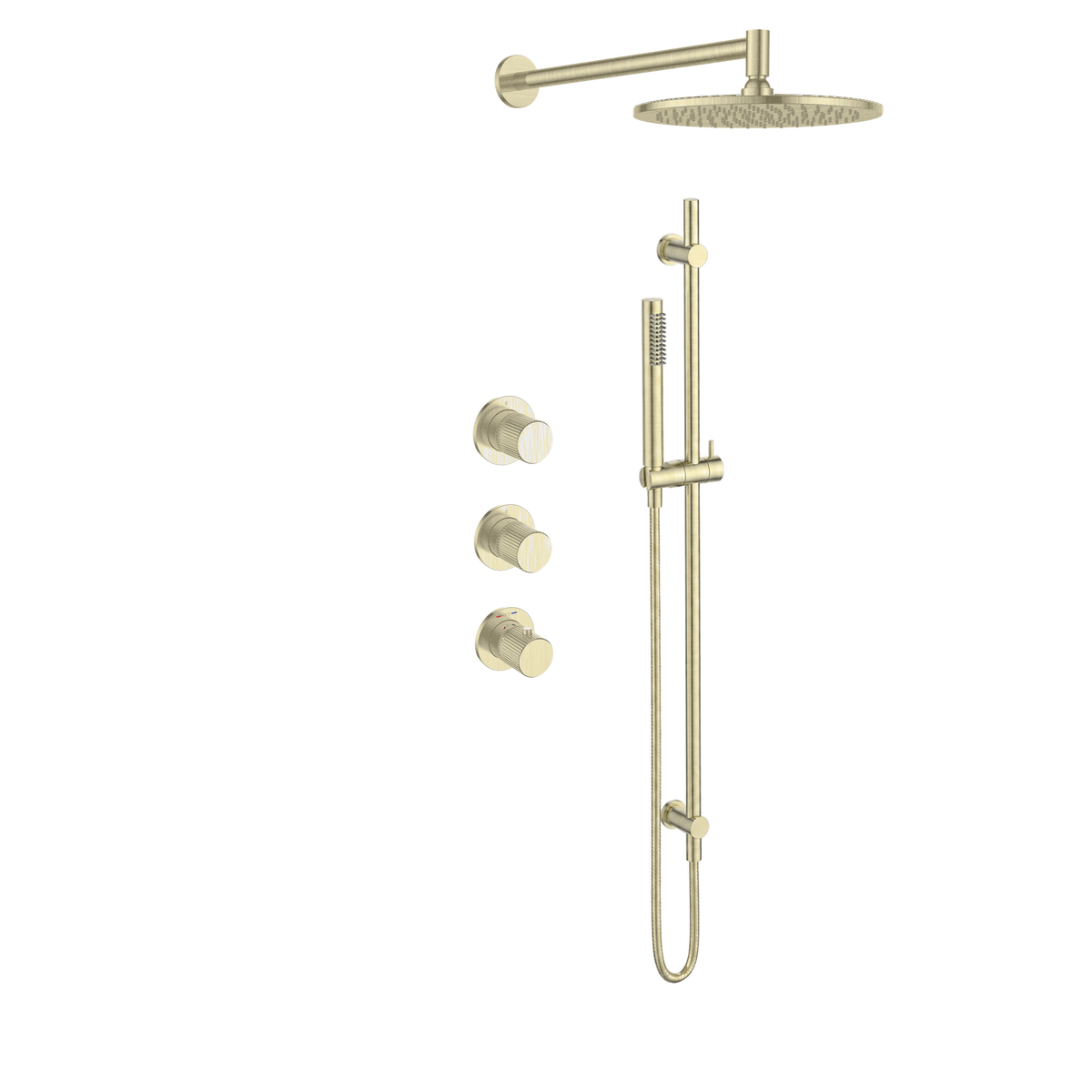 15244CH.R — Regn inbouw regendoucheset stopkranen, staafhanddouche, geborsteld champagne