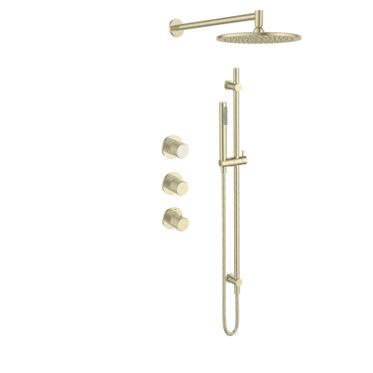 15244CH.R — Regn inbouw regendoucheset stopkranen, staafhanddouche, geborsteld champagne