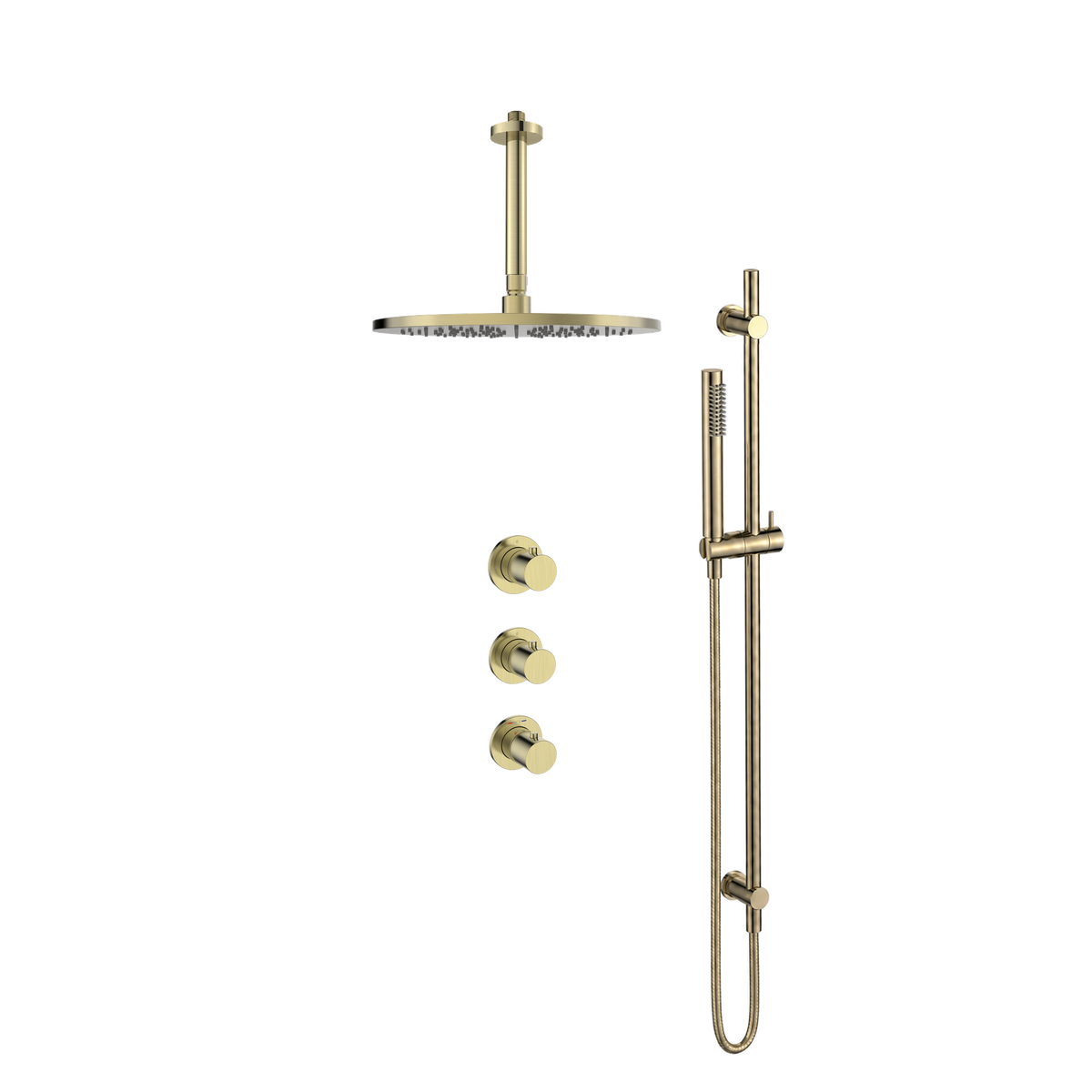 15245BB — Regn inbouw regendoucheset stopkranen plafond, glijstang met staaf handdouche, geborsteld goud