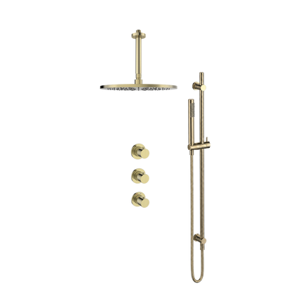 15245BB — Regn inbouw regendoucheset stopkranen plafond, glijstang met staaf handdouche, geborsteld goud