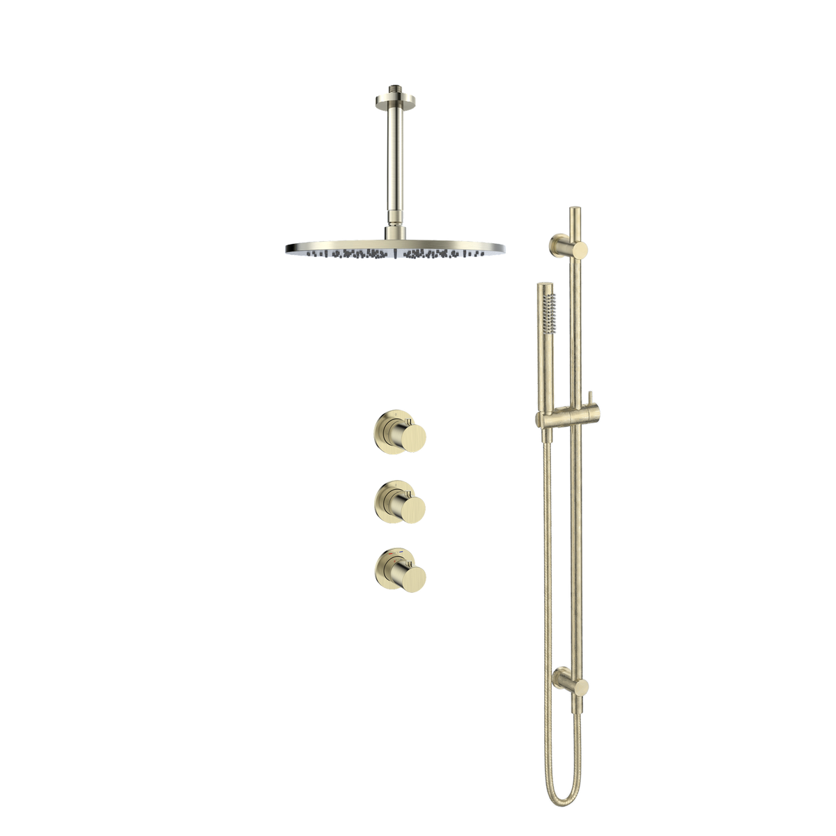 15245CH — Regn inbouw regendoucheset stopkranen plafond, glijstang met staaf handdouche, geborsteld champagne