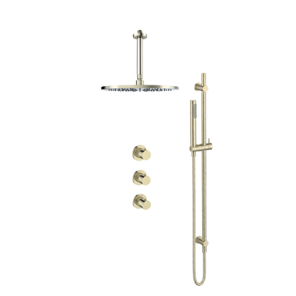 15245CH — Regn inbouw regendoucheset stopkranen plafond, glijstang met staaf handdouche, geborsteld champagne