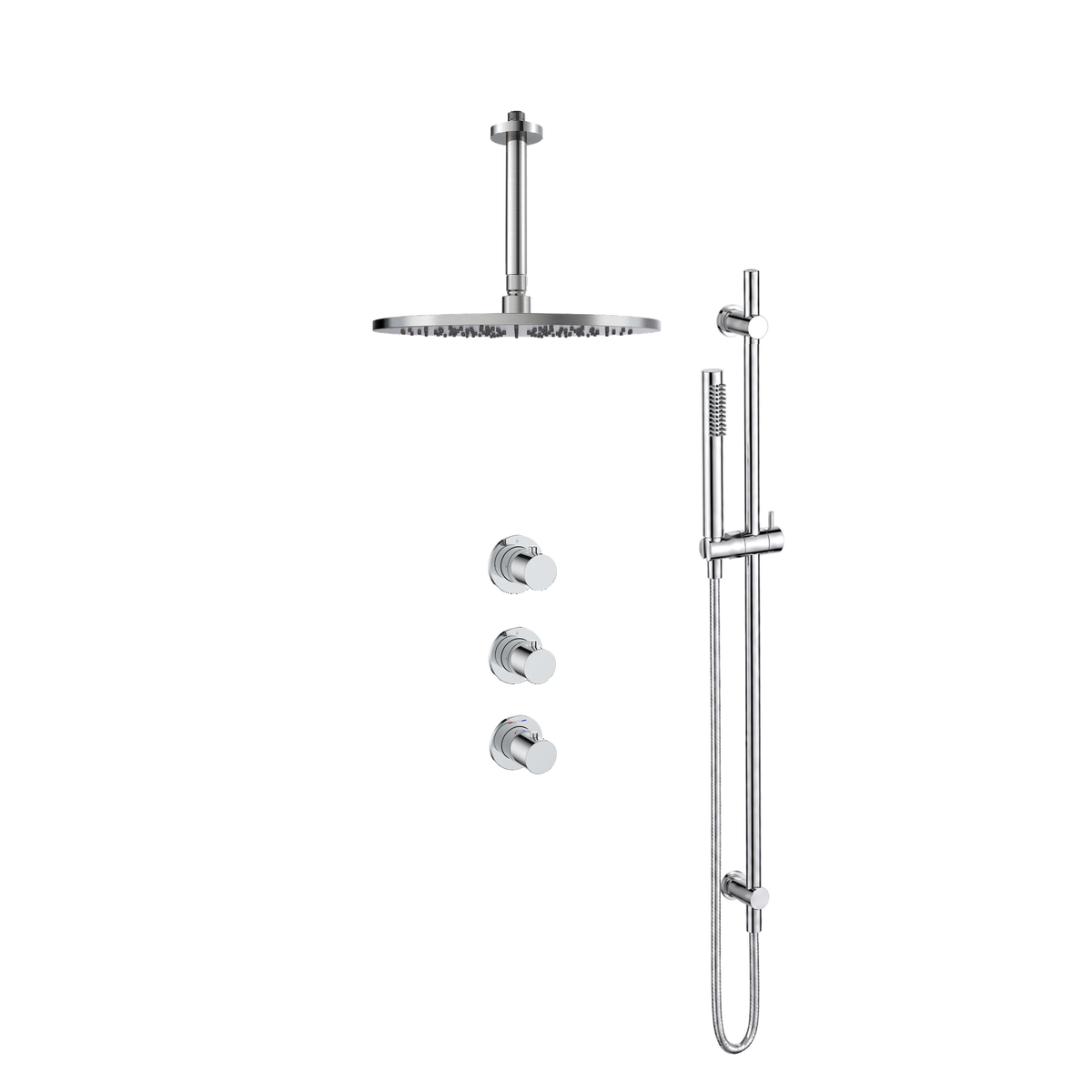 15245CR — Regn inbouw regendoucheset stopkranen plafond, glijstang met staaf handdouche, chroom