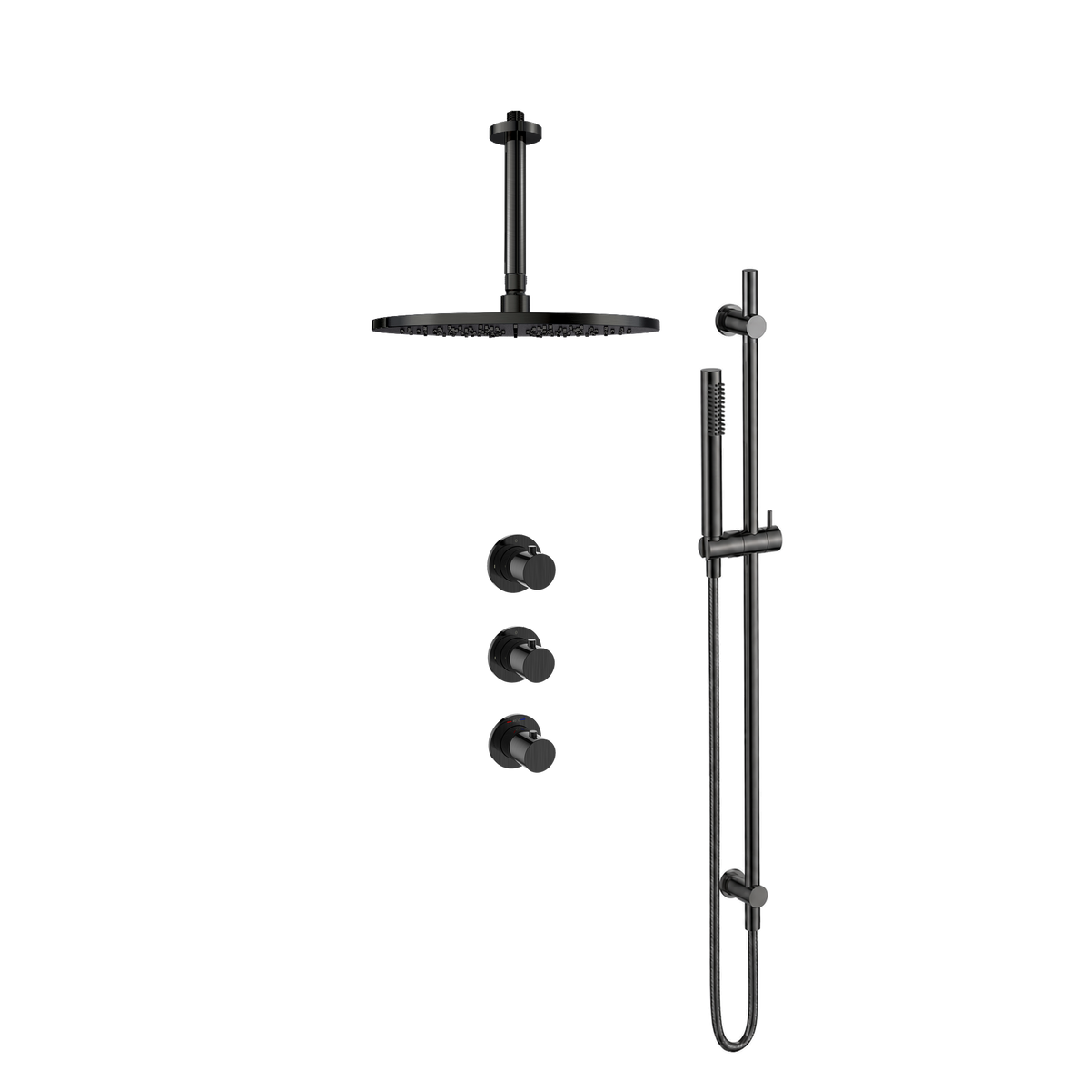 15245GM — Regn inbouw regendoucheset stopkranen plafond, glijstang met staaf handdouche, gun metal black