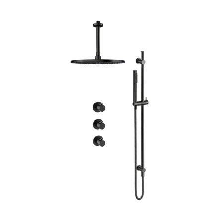 15245GM — Regn inbouw regendoucheset stopkranen plafond, glijstang met staaf handdouche, gun metal black