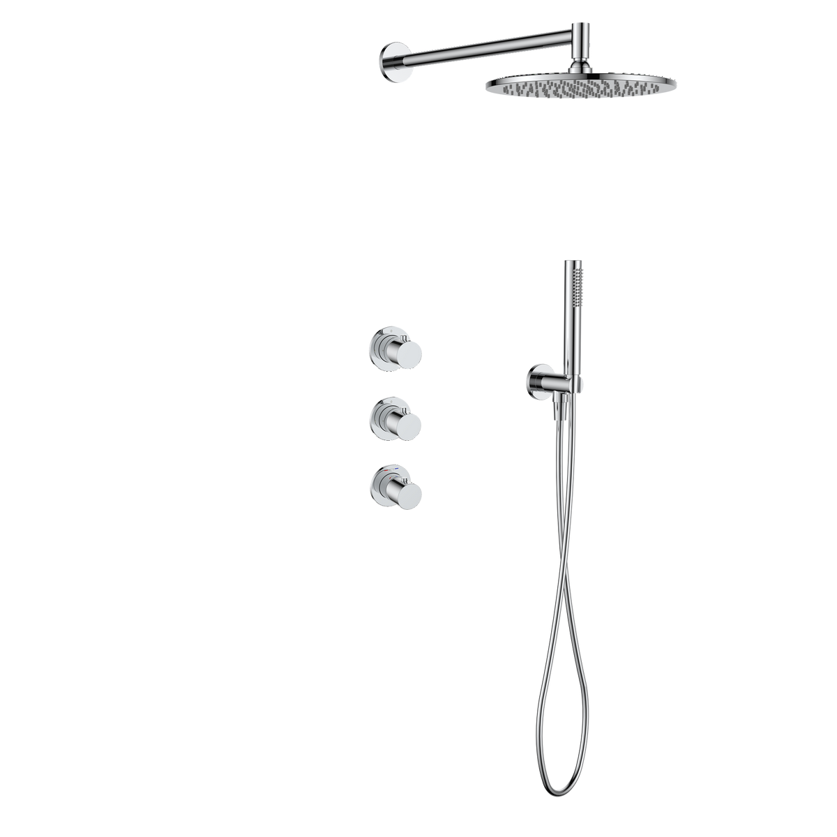 15342CR — Regn inbouw regendoucheset 30cm met stopkranen, chroom