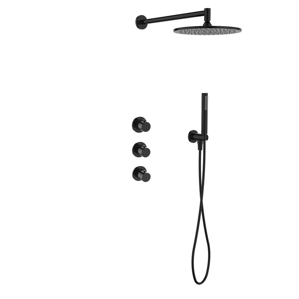 15342GM — Regn inbouw regendoucheset 30cm met stopkranen, gun metal black