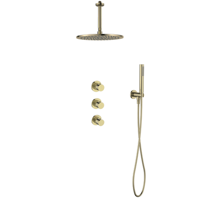 15343BB — Regn inbouw regendoucheset 30cm met stopkranen plafond, geborsteld goud