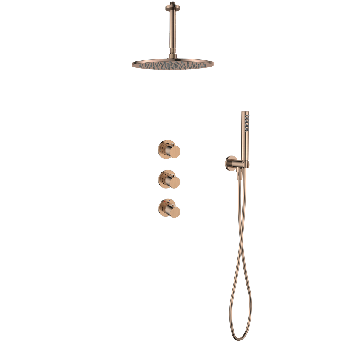 15343RG — Regn inbouw regendoucheset 30cm met stopkranen plafond, geborsteld koper
