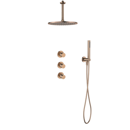 15343RG — Regn inbouw regendoucheset 30cm met stopkranen plafond, geborsteld koper