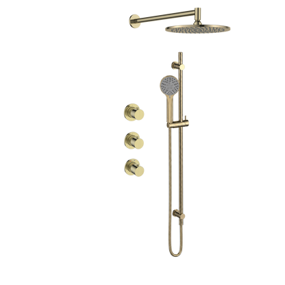 15344BB — Regn inbouw regendoucheset 30cm stopkranen met glijstang, geborsteld goud