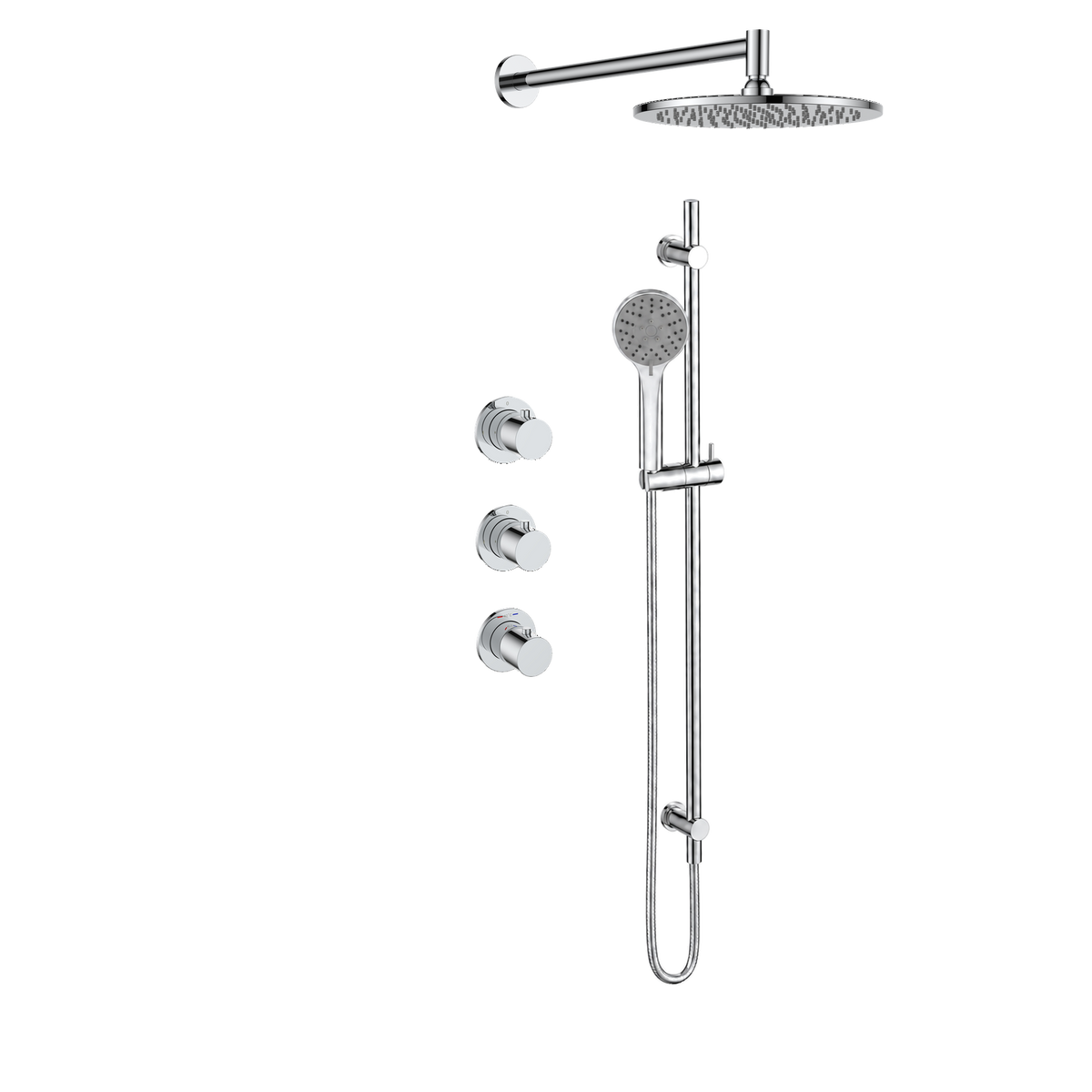 15344CR — Regn inbouw regendoucheset 30cm stopkranen met glijstang, chroom