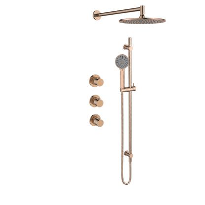 15344RG — Regn inbouw regendoucheset 30cm stopkranen met glijstang, geborsteld koper