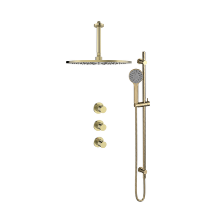 15345BB — Regn inbouw regendoucheset 30cm stopkranen plafond met glijstang, geborsteld goud