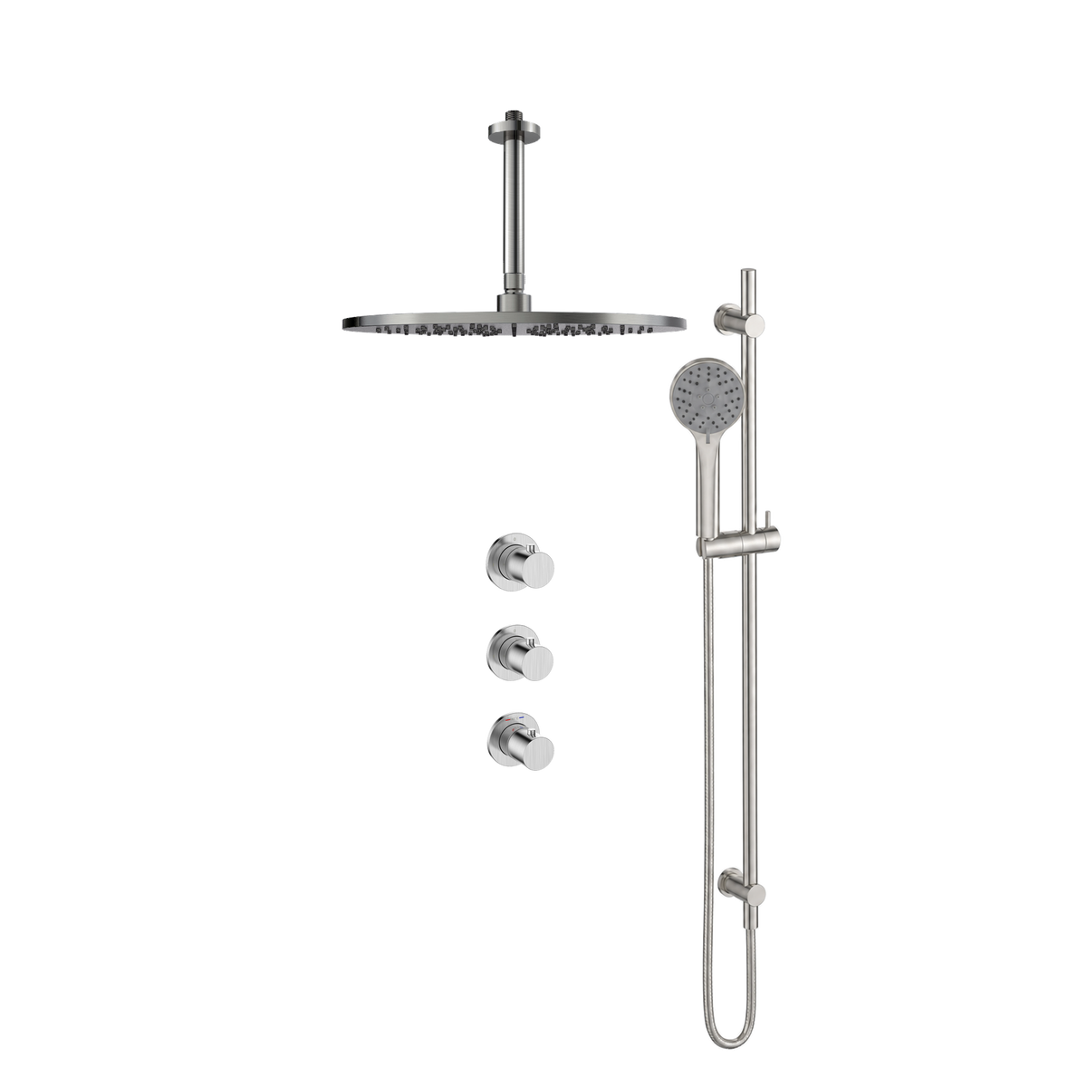 15345BN — Regn inbouw regendoucheset 30cm stopkranen plafond met glijstang, geborsteld nikkel