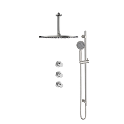 15345BN — Regn inbouw regendoucheset 30cm stopkranen plafond met glijstang, geborsteld nikkel