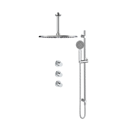 15345CR — Regn inbouw regendoucheset 30cm stopkranen plafond met glijstang, chroom